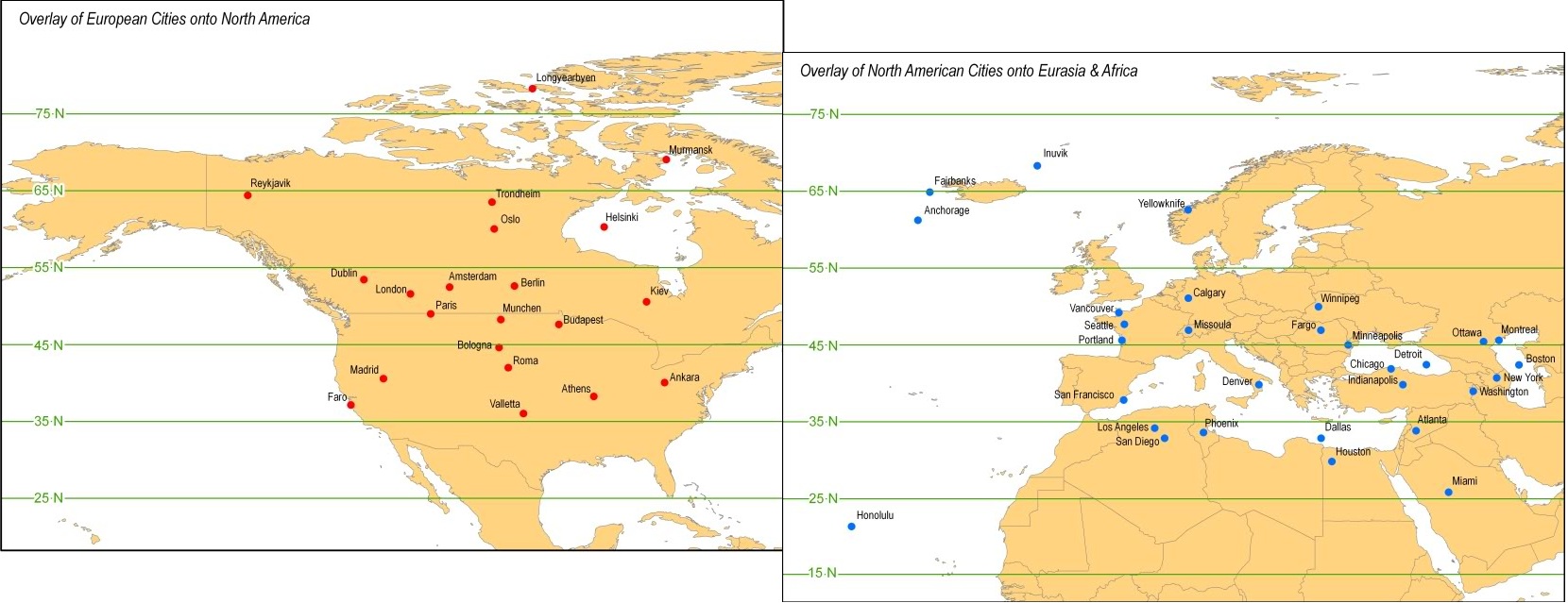 latitude and longitude world map with cities